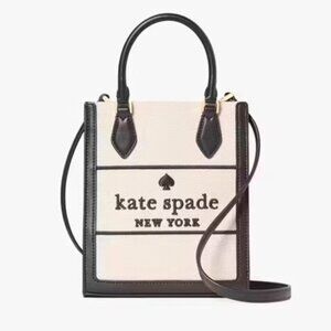 NWT Kate Spade Ellie Minnie Black/Ivory Canvas Tote/Crossbody Purse.